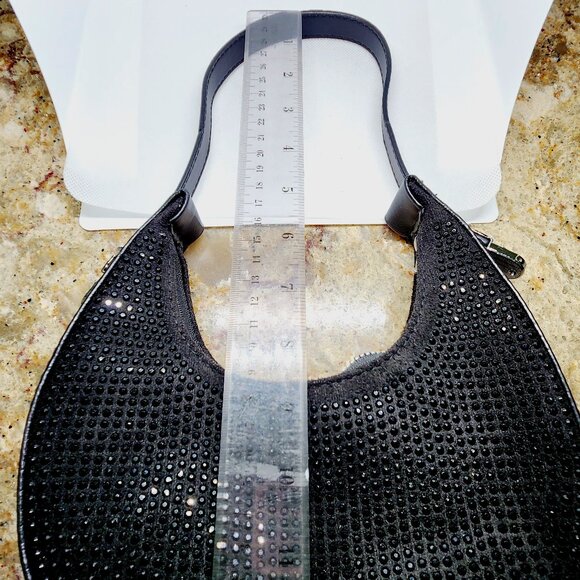 Black Austrian Crystal &Black Faux Leather Tote Bag with adjustable Handle Drop - Picture 4 of 6